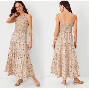 Ann Taylor Tiered High Neck Maxi Dress Smocked Floral Sleeveless Cotton NWT L